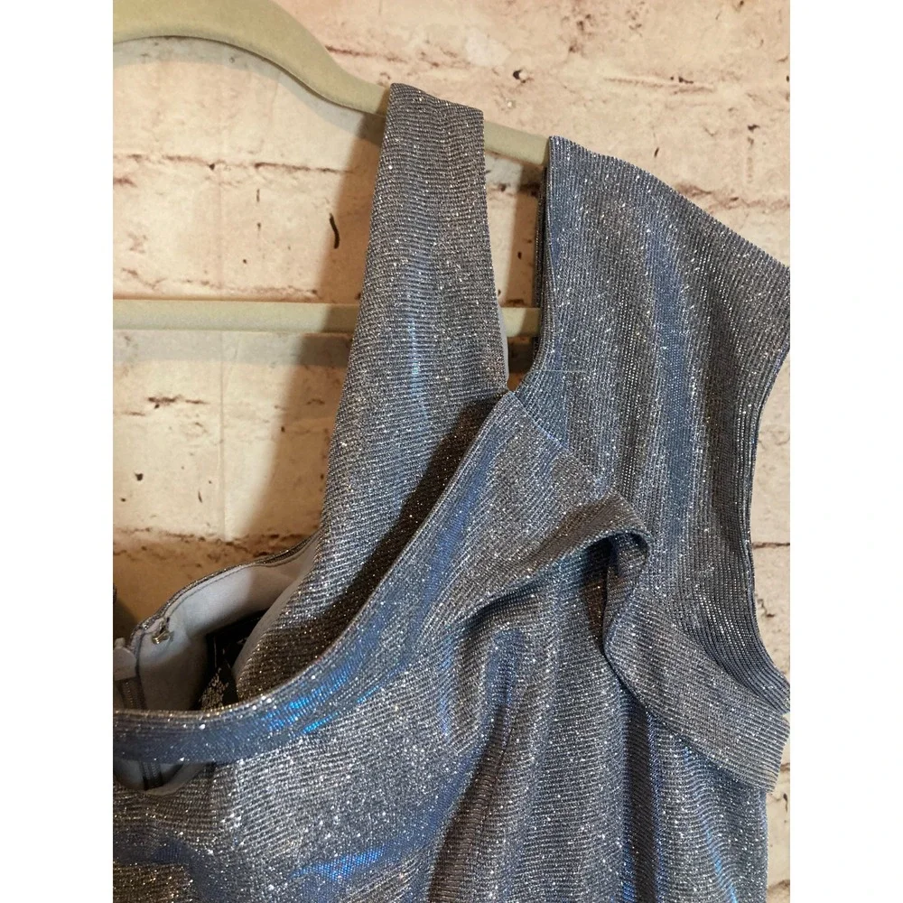 Nightway‎ Dress 22W Icy Blue All Over Glitter Mother of The Bride Gown Slit Plus - Picture 7 of 16